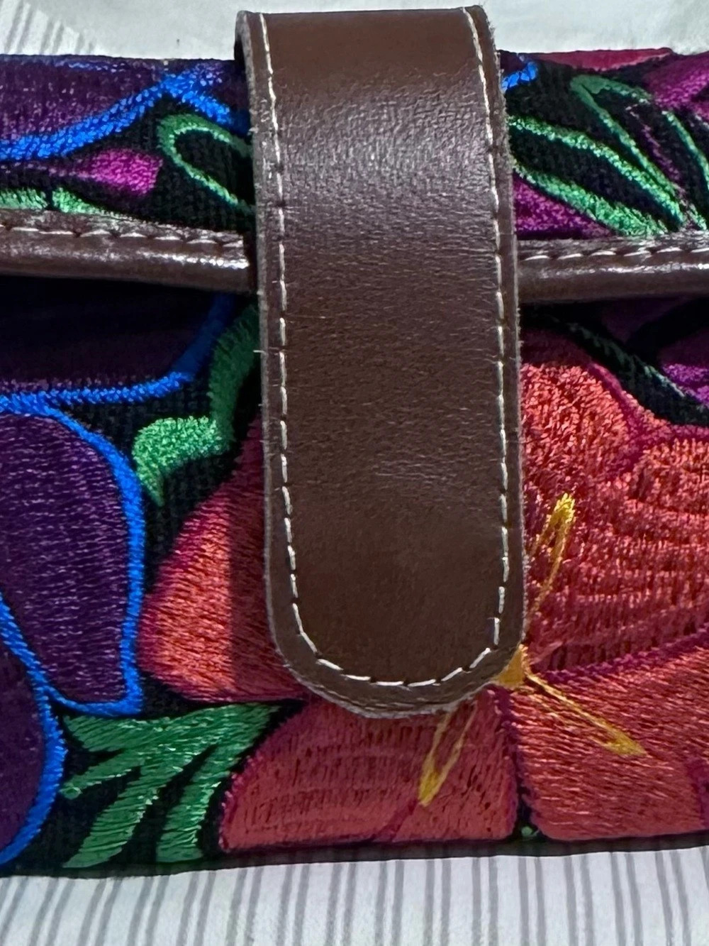Embroidered Floral Wallet in Brown